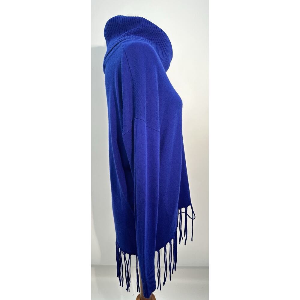 Michael Kors Womens M Royal Blue Fringe Hem Cowl Neck Sweater Cotton Blend - Picture 4 of 8